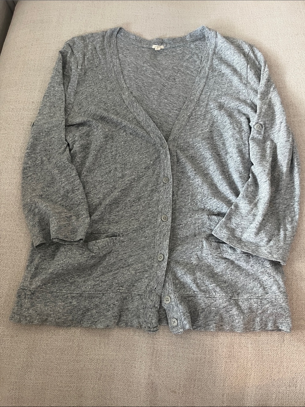 Lightweight Gray V-Neck Button Cardigan Sweater